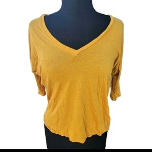 Express Mustard V-Neck Short Sleeve Top